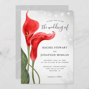 Elegant Floral Watercolor Red Calla Lily Wedding Invitation