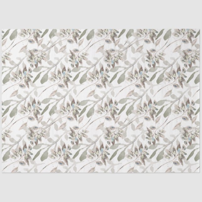 Elegant Floral Watercolor Sage Grey Tissue Paper (Front)