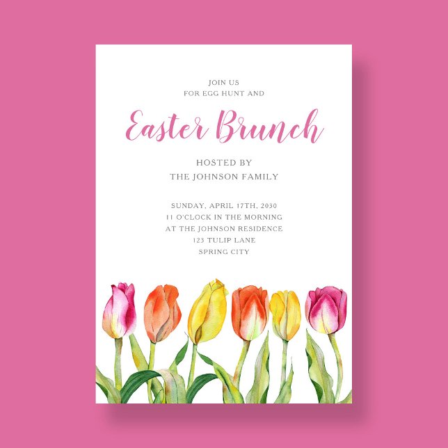 Elegant Floral Watercolor Tulip Easter Brunch  Invitation (Elegant Floral Watercolor Tulip Easter Brunch Invitation)