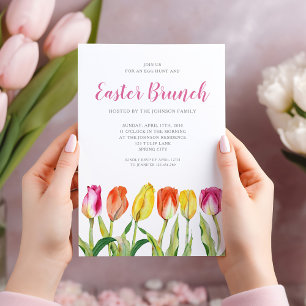 Elegant Floral Watercolor Tulips Easter Brunch Invitation