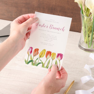Elegant Floral Watercolor Tulips Easter Brunch Vellum Invitations