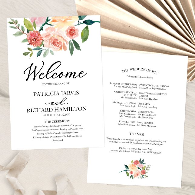 Elegant Floral Watercolor Wedding Program (Creator Uploaded)