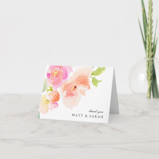 Elegant Floral Watercolor | Wedding Thank You Card (Front)