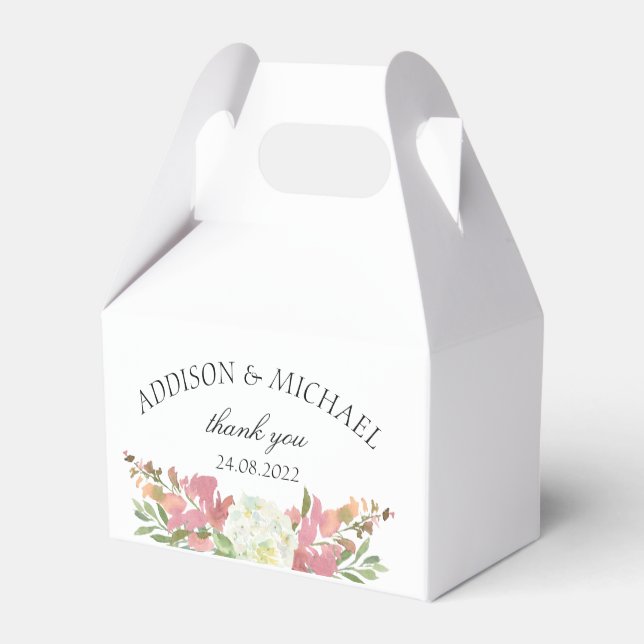 Elegant Floral Watercolor Wedding White Favor Box (Back Side)