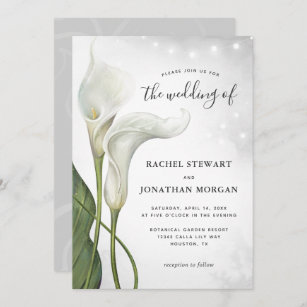 Elegant Floral Watercolor White Calla Lily Wedding Invitation