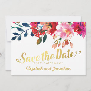 Elegant Floral Watercolor White Gold Save the Date