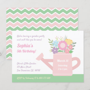 Elegant Floral Watering Can Garden Birthday Party Invitation