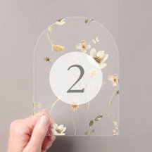 Elegant Floral Wedding Acrylic Arch Table Number