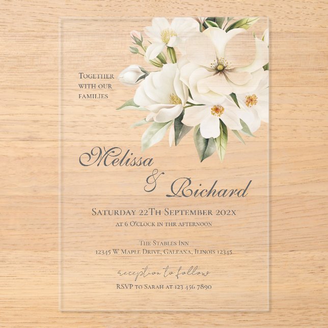 Elegant Floral Wedding Acrylic Invitation (Recto)