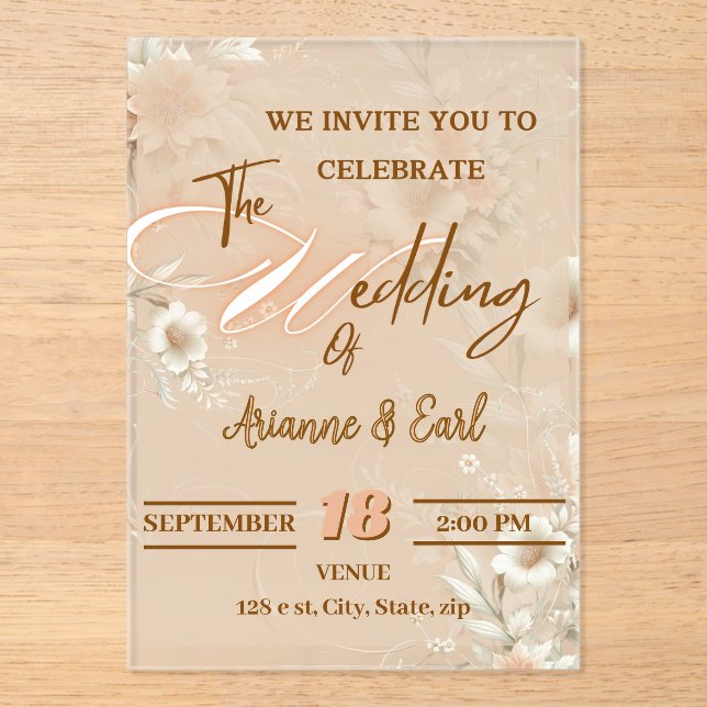 Elegant Floral Wedding Acrylic Invitation (Front)