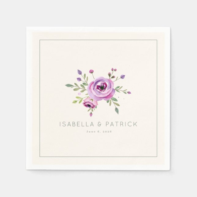 Elegant Floral Wedding Announcement Napkin (Front)
