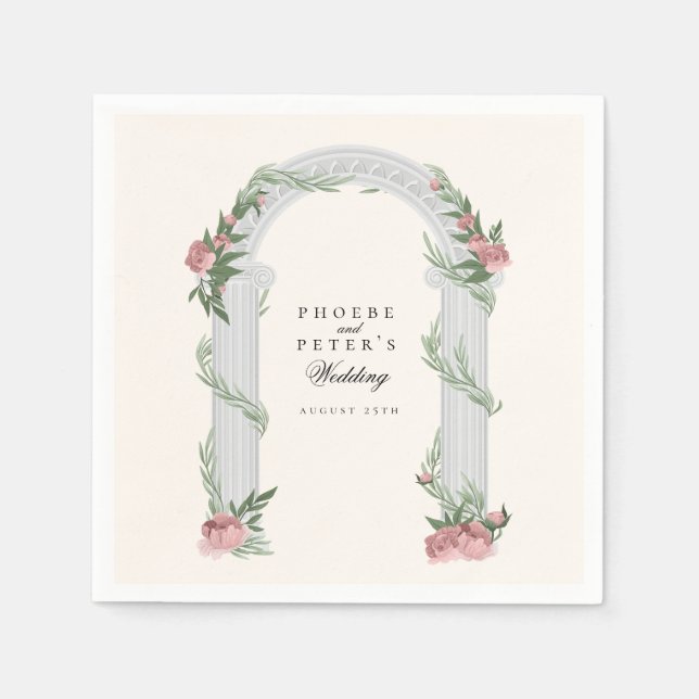 Elegant Floral Wedding Column Garden Wedding Napkin (Front)