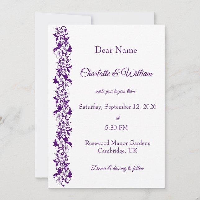 Elegant floral wedding design invitation (Back)