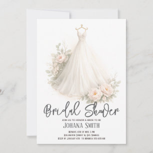 Elegant Floral Wedding Dress Bridal Shower Invitation