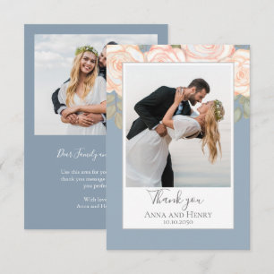 Elegant Floral Wedding Dusty Blue Photo Thank You 