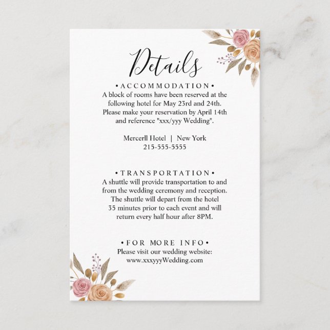 Elegant Floral Wedding Enclosure Card (Front)