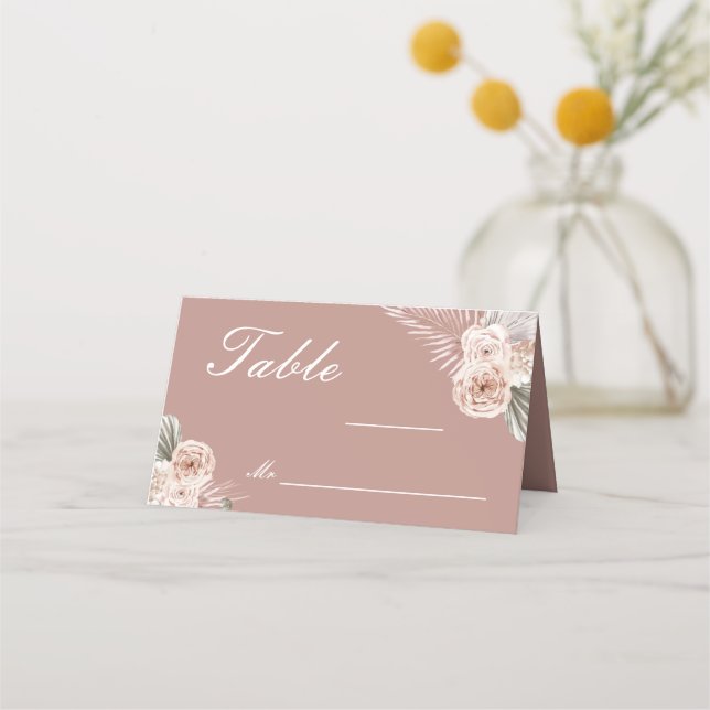 Elegant Floral Wedding Folded Place Card (Front)