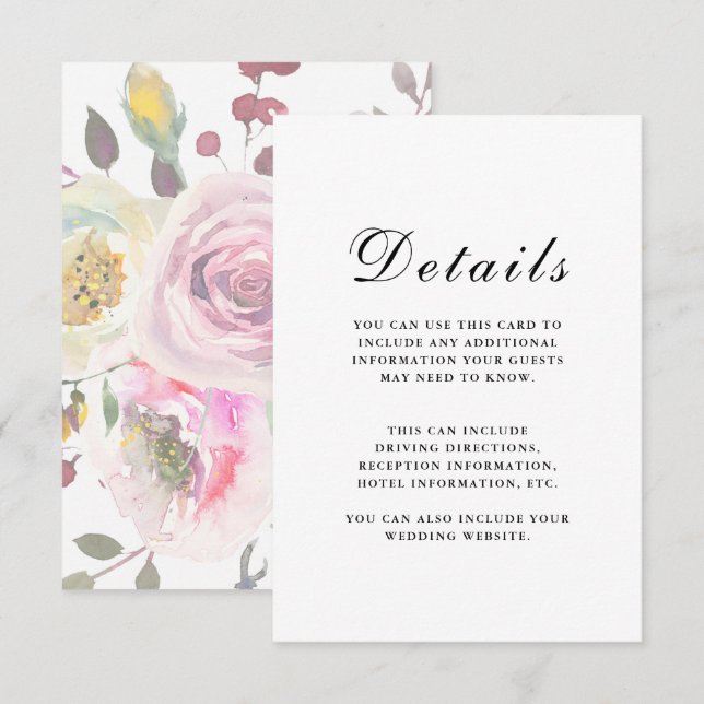 Elegant Floral Wedding Guest Details Enclosure Card (Front/Back)