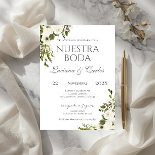 Elegant floral Wedding in Spanish Invitation