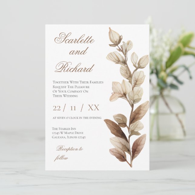 Elegant Floral Wedding Invitation (Standing Front)