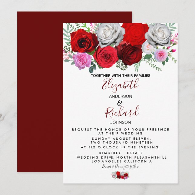Elegant Floral Wedding Invitation (Front/Back)