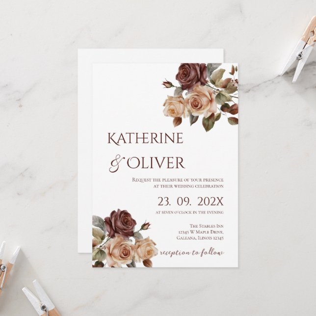 Elegant Floral Wedding Invitation (Front/Back In Situ)