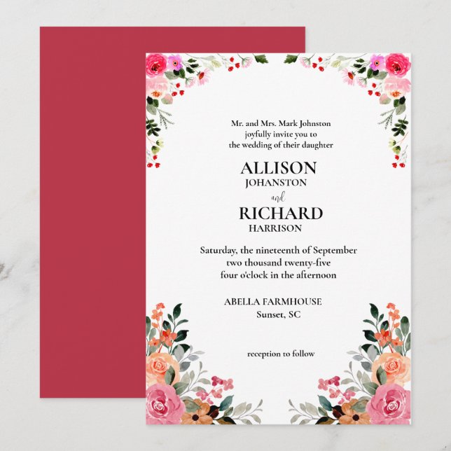 Elegant Floral Wedding Invitation (Front/Back)