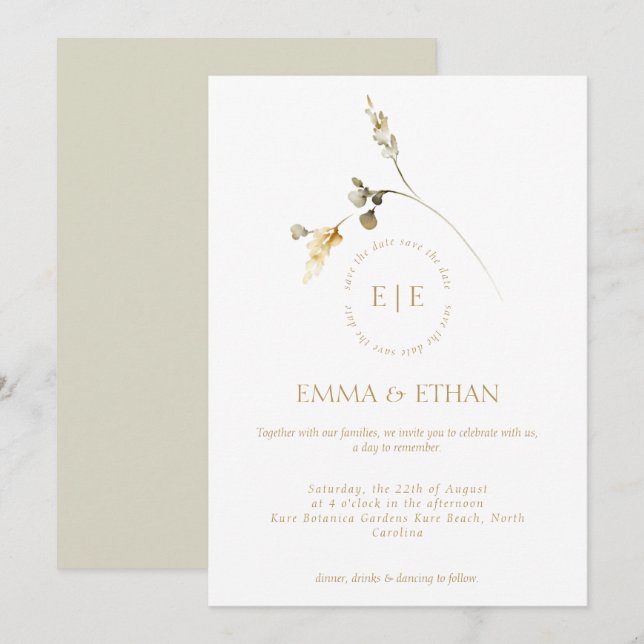 Elegant Floral Wedding Invitation (Front/Back)