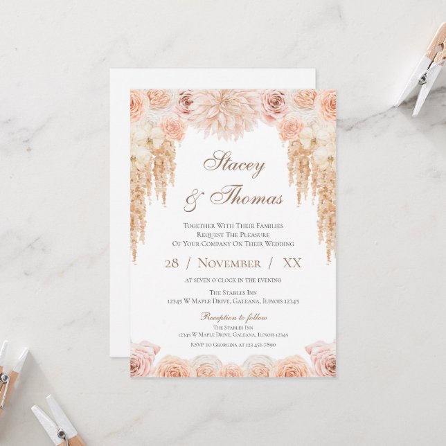 Elegant Floral Wedding Invitation (Front/Back In Situ)