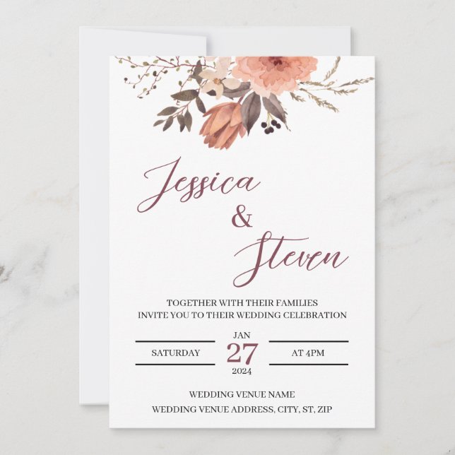 Elegant Floral Wedding Invitation (Front)