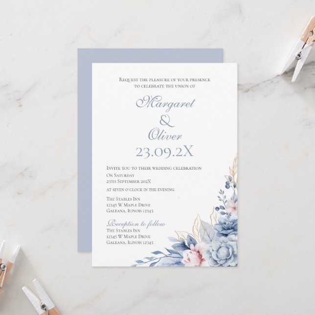 Elegant Floral Wedding Invitation (Front/Back In Situ)