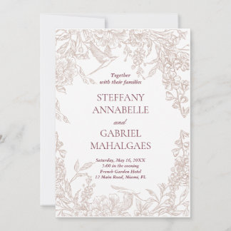 Elegant Floral Wedding Invitation Beige Minimalist