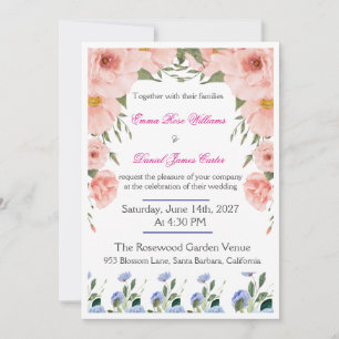 Elegant Floral Wedding Invitation Blush Pink