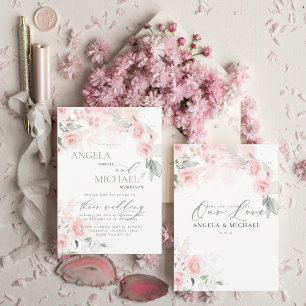 Elegant Floral Wedding Invitation Boho Blush Pink