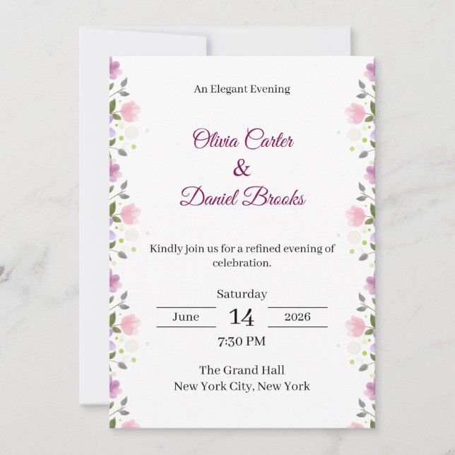 Elegant Floral Wedding Invitation Card (Devant)