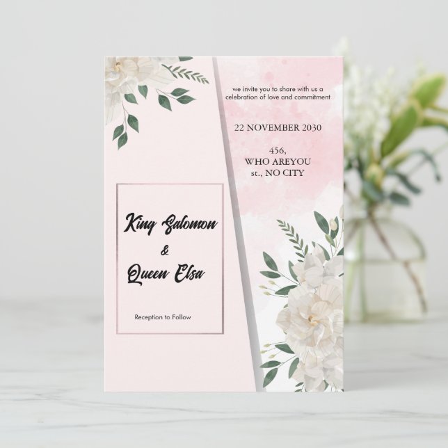 Elegant Floral Wedding Invitation Card  (Standing Front)