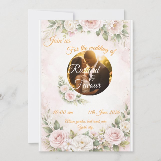 Elegant Floral Wedding Invitation Card (Devant)