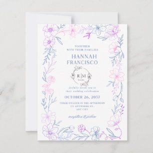 : Elegant Floral Wedding Invitation Card Blue