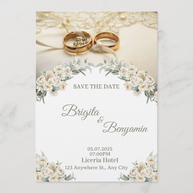 Elegant Floral Wedding Invitation – Customizable  (Devant)