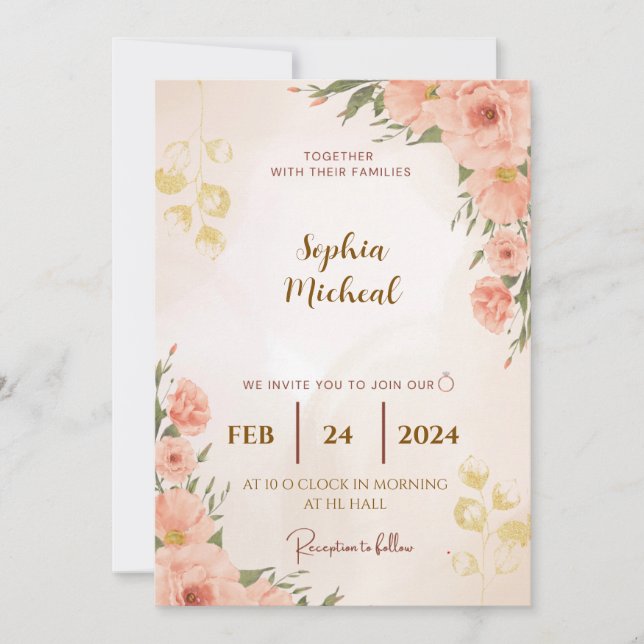 Elegant Floral Wedding Invitation | Customizable T (Front)