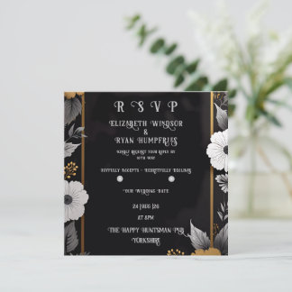 Elegant Floral Wedding Invitation Gold & Silver