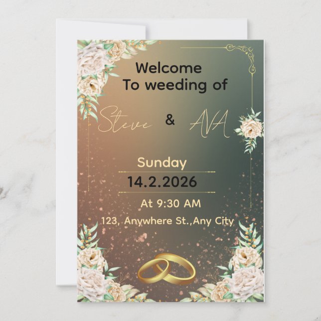 Elegant Floral Wedding Invitation Minimal & Roma (Devant)