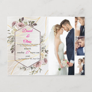 Elegant Floral Wedding  Invitation Postcard