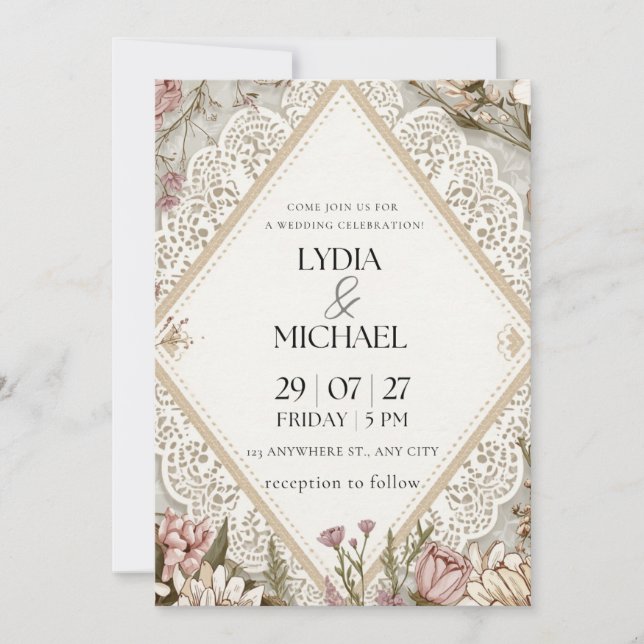 Elegant Floral Wedding Invitation | Rustic Boho We (Front)