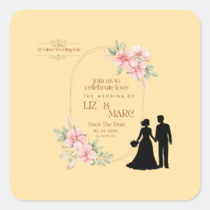 Elegant Floral Wedding Invitation Square Sticker