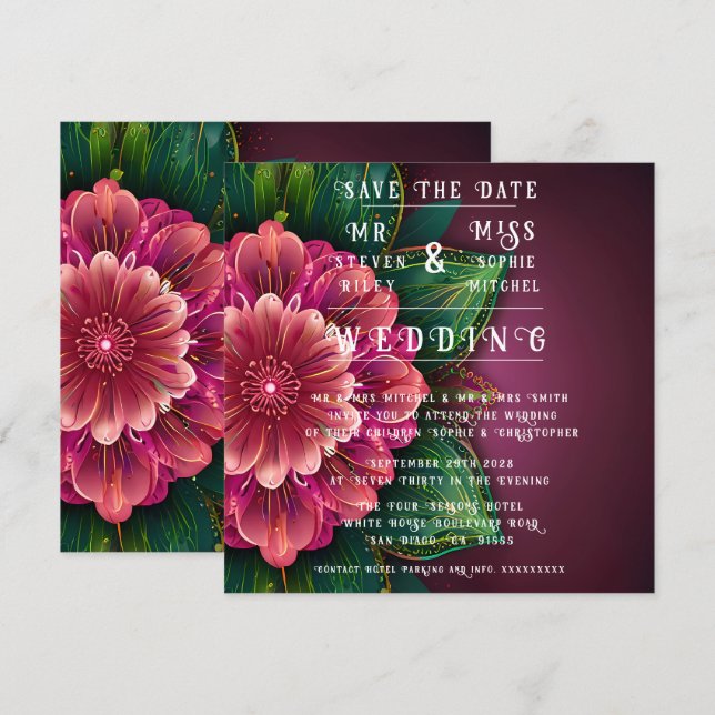 Elegant Floral Wedding Invitation Suite (Front/Back)