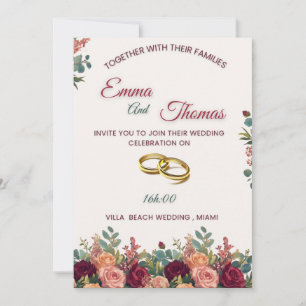 Elegant Floral Wedding Invitation Suite Burgundy