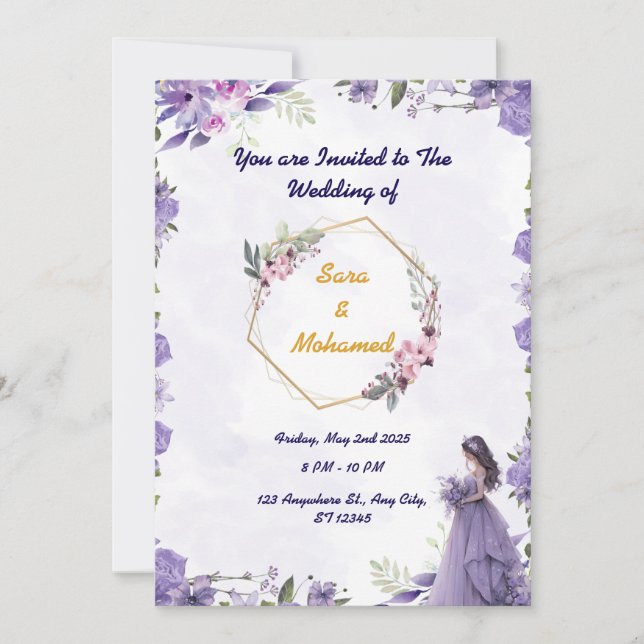 Elegant Floral Wedding Invitation Template  (Front)