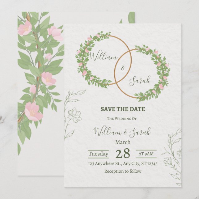 Elegant Floral Wedding Invitation Template  (Front/Back)