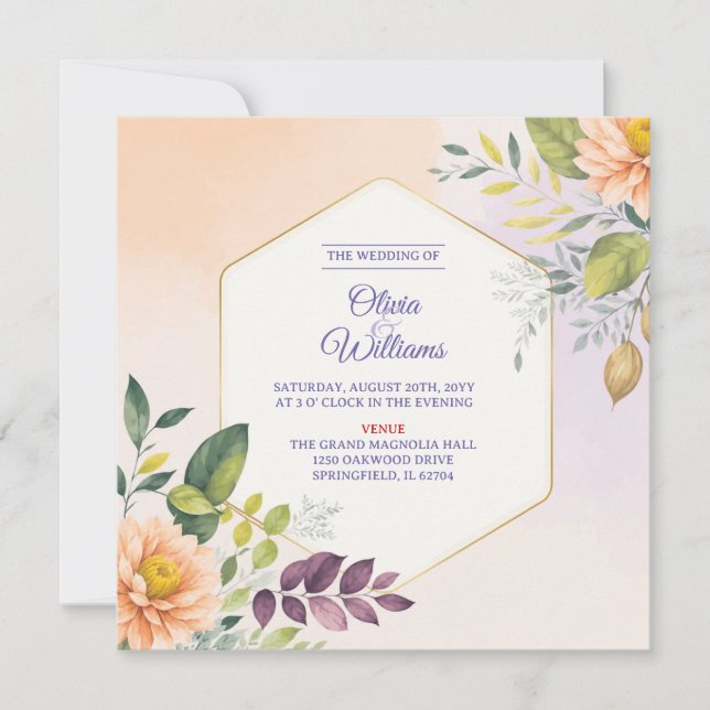 Elegant Floral Wedding Invitation Template (Front)